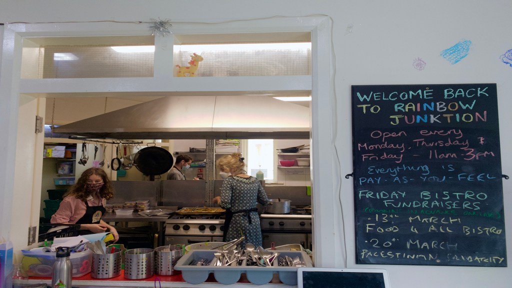 Behind the scenes at Rainbow Junktion, where volunteers make all the food.