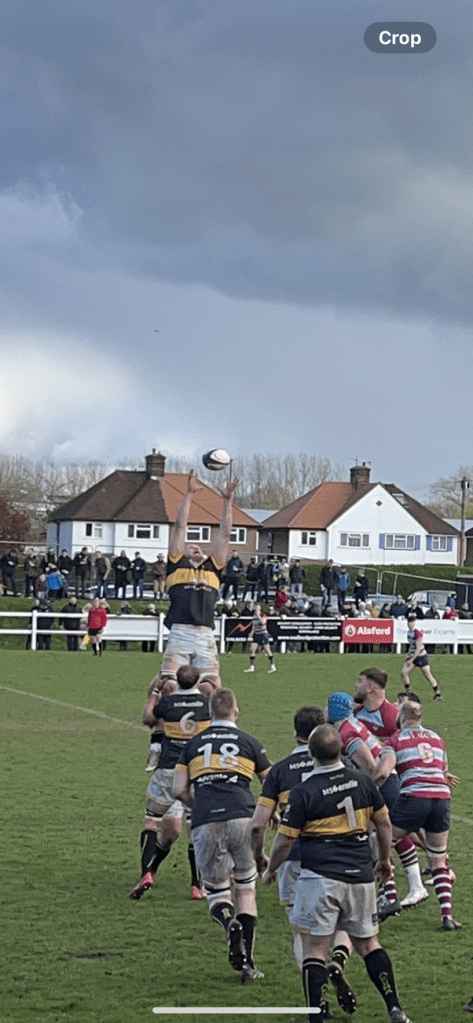 Player jumping into the air to catch ball after a lineout