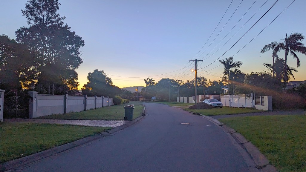 Residential road as the sun sets in Helensvale, Gold Coast, Australia.