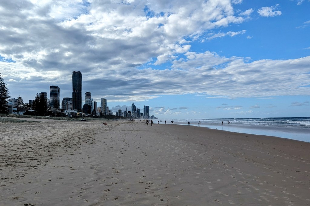 View of the beach and sea at Broadbeach, Gold Coast.